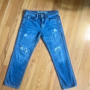 American Eagle mid-rise, distressed, girlfriend straight leg ankle length jeans